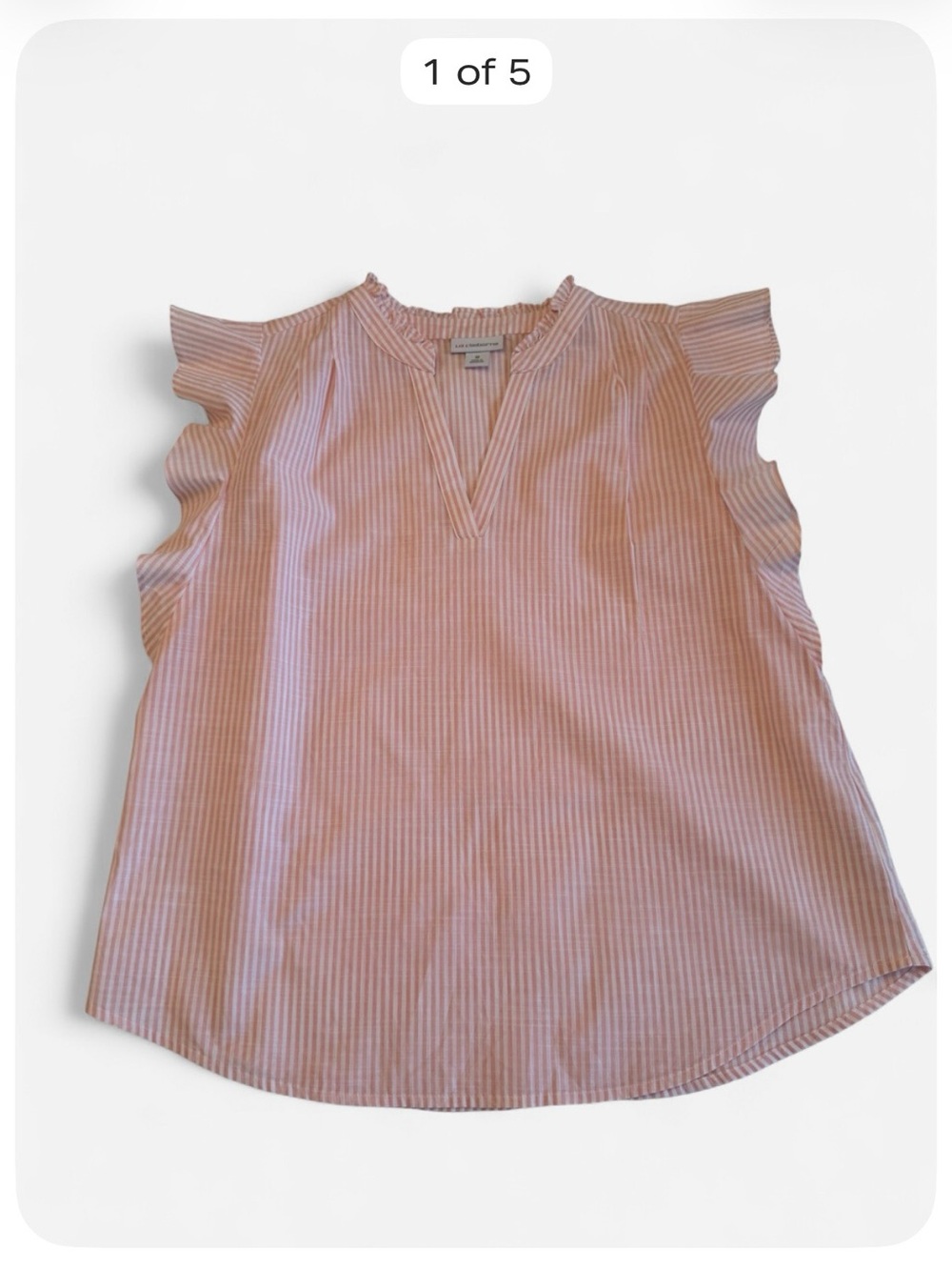 Liz Claiborne Pink White Striped Ruffle Sleeve Blouse Women’s M